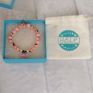 T Jazelle Pink Beaded Bracelet with Heart Charm